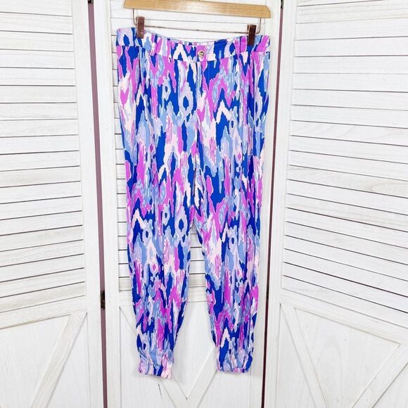Lilly Pulitzer Amethyst One Too Many Saffron Jogger Pants Purple Pink 2 - Picture 2 of 14